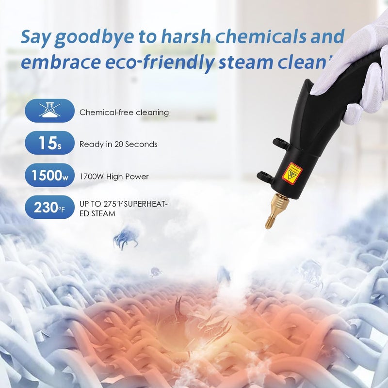 Hapyvergo 1500W High-Pressure Steam Cleaner, Quick 15s Heat-Up, 230℉ Powerful Steam for Grout, Tile, Home, Auto, Car Detailing, Kitchen, Bathroom Cleaning - 110V - Image 2